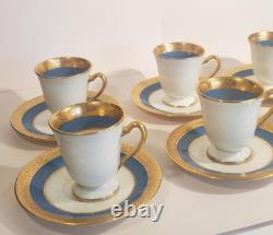 Lenox Stanford Turquoise Grey Gold Encrusted Band Demitasse Cups Saucers Set 8