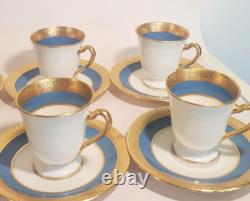 Lenox Stanford Turquoise Grey Gold Encrusted Band Demitasse Cups Saucers Set 8