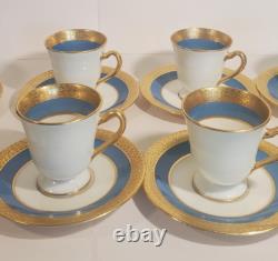 Lenox Stanford Turquoise Grey Gold Encrusted Band Demitasse Cups Saucers Set 8