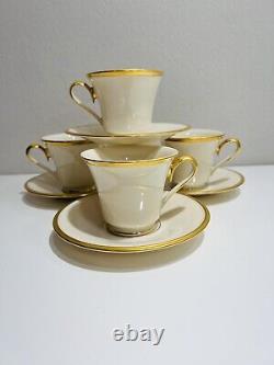 Lenox Teacup Saucers Set Eternal White Gold Dimension Collection Made in USA