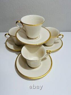 Lenox Teacup Saucers Set Eternal White Gold Dimension Collection Made in USA