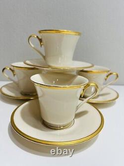 Lenox Teacup Saucers Set Eternal White Gold Dimension Collection Made in USA