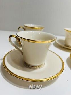 Lenox Teacup Saucers Set Eternal White Gold Dimension Collection Made in USA