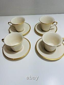 Lenox Teacup Saucers Set Eternal White Gold Dimension Collection Made in USA