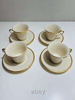 Lenox Teacup Saucers Set Eternal White Gold Dimension Collection Made in USA