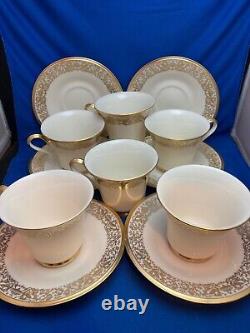 Lenox Tuscany Set Of 6 Cups & Saucers, Gold Bird And Floral Decor- Excellent