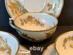 Limoges Bernardaud B&Co Porcelain Asian Oriental Design 4 Cups and Saucers