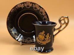 Limoges Castel Porcelain blue & 22k gold demitasse / chocolate cup & saucer duo