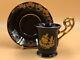 Limoges Castel Porcelain Blue & 22k Gold Demitasse / Chocolate Cup & Saucer Duo