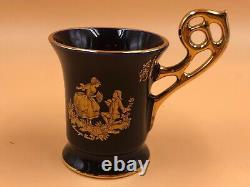 Limoges Castel Porcelain blue & 22k gold demitasse / chocolate cup & saucer duo