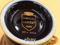 Limoges Castel Porcelain blue & 22k gold demitasse / chocolate cup & saucer duo