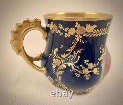 Limoges Demitasse Cup & Saucer, Hand Painted Cherub, Cobalt Blue