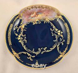 Limoges Demitasse Cup & Saucer, Hand Painted Cherub, Cobalt Blue