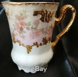 Limoges Demitasse Cup & Saucer Heavy Hand Enameled gold and Roses c. 1900