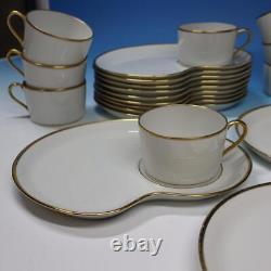 Limoges France 12 Gold Trim Snack Tray Saucers Plate with Cup Sets
