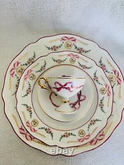 Limoges France Cup Saucer Plates Pink Bows Gold Ribbons