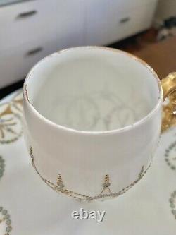 Limoges France T&V Jeweled Raised Gold Tea Cup Saucer Turquoise Tressemanes Vogt