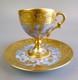 Limoges G. Dumas Cup & Saucer. Demitasse. Footed / Pedestal. Gold & Blue. Vintage