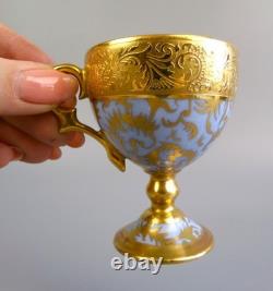 Limoges G. Dumas Cup & Saucer. Demitasse. Footed / Pedestal. Gold & Blue. Vintage