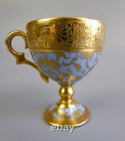 Limoges G. Dumas Cup & Saucer. Demitasse. Footed / Pedestal. Gold & Blue. Vintage