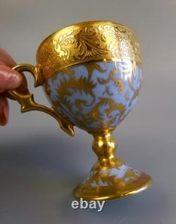 Limoges G. Dumas Cup & Saucer. Demitasse. Footed / Pedestal. Gold & Blue. Vintage