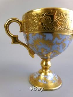 Limoges G. Dumas Cup & Saucer. Demitasse. Footed / Pedestal. Gold & Blue. Vintage