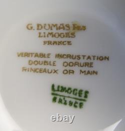 Limoges G. Dumas Cup & Saucer. Demitasse. Footed / Pedestal. Gold & Blue. Vintage