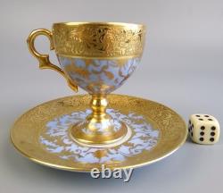 Limoges G. Dumas Cup & Saucer. Demitasse. Footed / Pedestal. Gold & Blue. Vintage