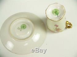 Limoges Hand Painted Apple Blossoms Gold Chocolate Cups & Saucers Ornate Handle