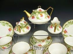 Limoges Hand Painted Flower Gold Gilt Tea Pot Creamer Sugar Cups Saucers Set
