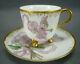 Limoges Hand Painted Pink Flowers Ribbon & Gold Footed Demitasse Cup & Saucer