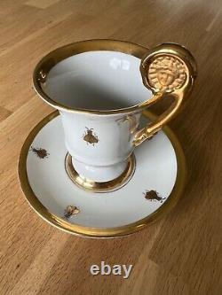 Limoges Hand Painted Porcelain Cup and Saucer Gold Bee, Good Vintage Condition