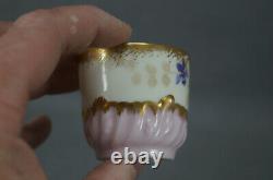 Limoges Hand Painted Purple Violets Ivory Pink & Gold Demitasse Cup & Saucer