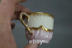 Limoges Hand Painted Purple Violets Ivory Pink & Gold Demitasse Cup & Saucer