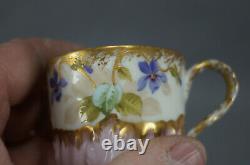 Limoges Hand Painted Purple Violets Ivory Pink & Gold Demitasse Cup & Saucer