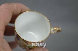 Limoges Hand Painted Purple Violets Ivory Pink & Gold Demitasse Cup & Saucer