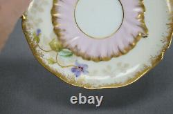 Limoges Hand Painted Purple Violets Ivory Pink & Gold Demitasse Cup & Saucer