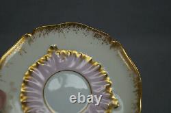 Limoges Hand Painted Purple Violets Ivory Pink & Gold Demitasse Cup & Saucer