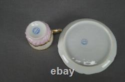 Limoges Hand Painted Purple Violets Ivory Pink & Gold Demitasse Cup & Saucer