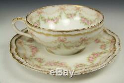 Limoges Haviland Schlieger Pattern Roses & Ribbons Double Gold Tea Cup Saucer