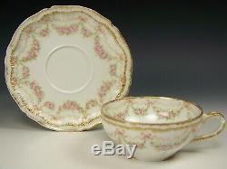 Limoges Haviland Schlieger Pattern Roses & Ribbons Double Gold Tea Cup Saucer