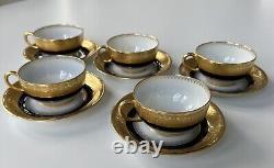 Limoges JPL Tea Cups & Saucers Cobalt Blue Fleur de Lis Gold France Pouyat 5