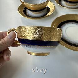 Limoges JPL Tea Cups & Saucers Cobalt Blue Fleur de Lis Gold France Pouyat 5