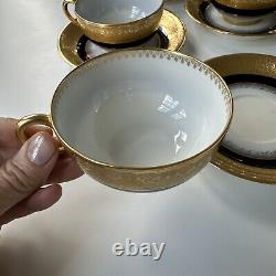 Limoges JPL Tea Cups & Saucers Cobalt Blue Fleur de Lis Gold France Pouyat 5