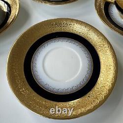 Limoges JPL Tea Cups & Saucers Cobalt Blue Fleur de Lis Gold France Pouyat 5