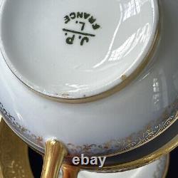 Limoges JPL Tea Cups & Saucers Cobalt Blue Fleur de Lis Gold France Pouyat 5