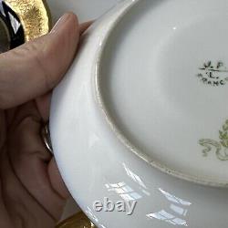 Limoges JPL Tea Cups & Saucers Cobalt Blue Fleur de Lis Gold France Pouyat 5