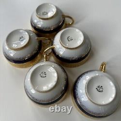 Limoges JPL Tea Cups & Saucers Cobalt Blue Fleur de Lis Gold France Pouyat 5