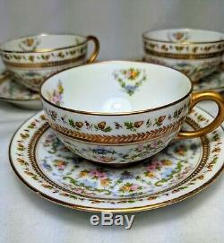 Limoges J Pouyat France Floral Roses Acorn Border Gold Trim Cup & Saucer Lot 5