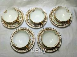 Limoges J Pouyat France Floral Roses Acorn Border Gold Trim Cup & Saucer Lot 5